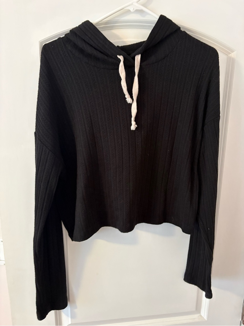 Francesca's Collections Black Ribbed Short Set with White Drawstrings